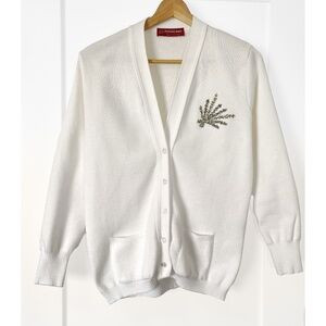 Pitlochry Vintage Made in Scotland White Floral Embroidered Button Up Cardigan